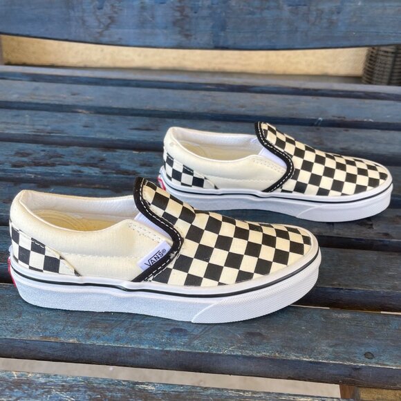Vans Other - Vans Classic Kids Slip-On Checkerboard Skate Shoe White/ Black Size 13 Cushioned